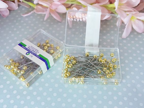 Булавки портновские с жемчужинкой Золото, Crown, в коробочке