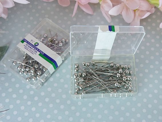Булавки портновские с жемчужинкой Серебро, Crown, в коробочке