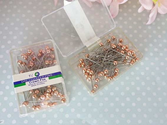 Булавки портновские с жемчужинкой Розовая медь, Crown, в коробочке