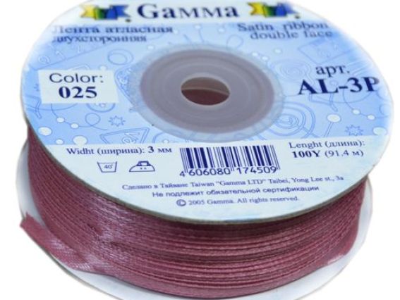 Атласная лента 3 мм двухсторонняя, ТМ Гамма Атласная лента 3 мм двухсторонняя, ТМ Гамма