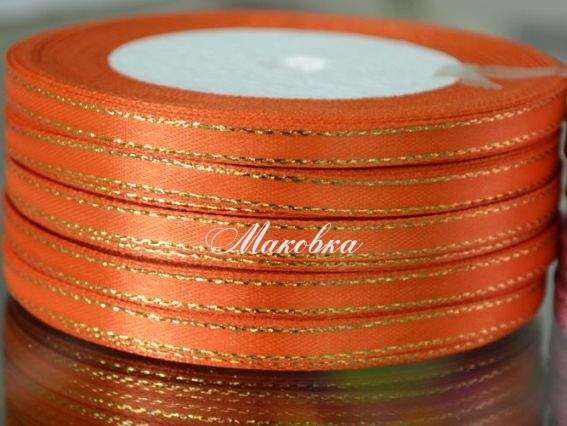 Лента атласная 6 мм с люрексом - оранжевый, 1 б-на Лента атласная 6 мм с люрексом - оранжевый, 1 б-на