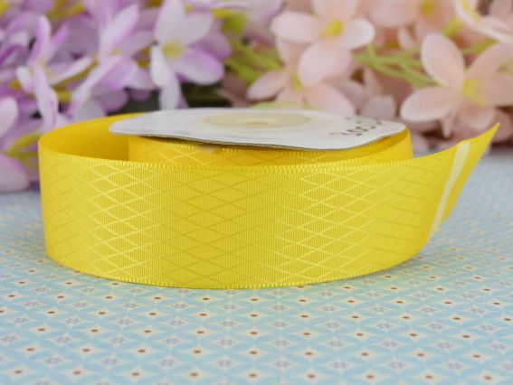 Лента атласная 25 мм №03 сетка-ромбики, желтая 1 м