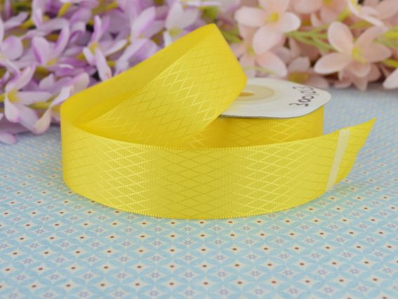 Атласная Лента декоративная №03 сетка-ромбики, желтая 1 м