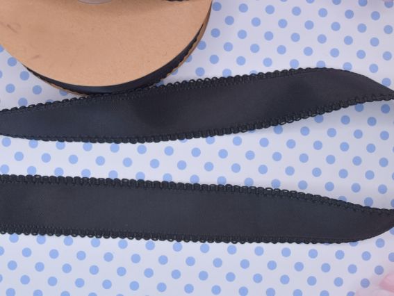 Стрічка атласна 25 мм Чорна із Бордюром , 1 м Стрічка атласна 25 мм Чорна із Бордюром , 1 м