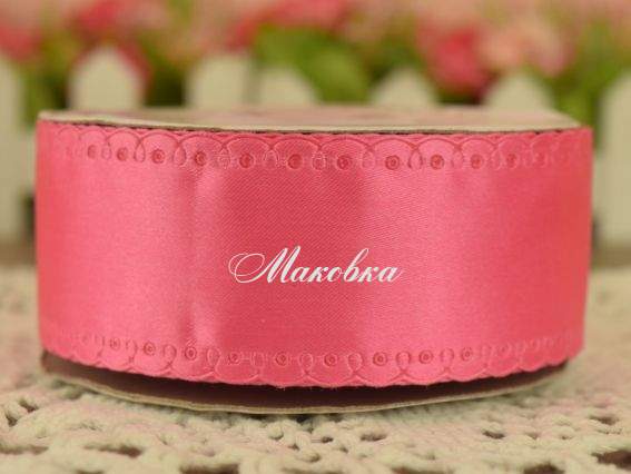 Лента атласная 37мм с ажурным бордюром Розовая, 1 метр Лента атласная 37мм с ажурным бордюром Розовая, 1 метр