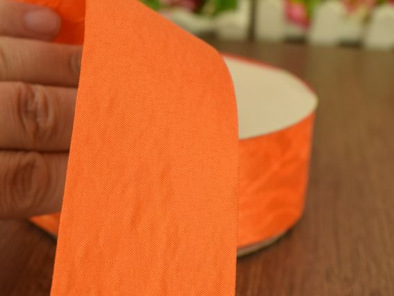 Атласна стрічка 40мм з мереживом, помаранчева, 1 метр