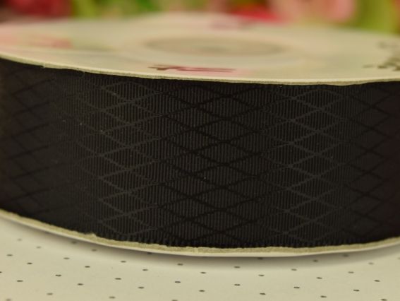 Атласна Стрічка декоративна №03 сітка-ромбики, чорна 1 м