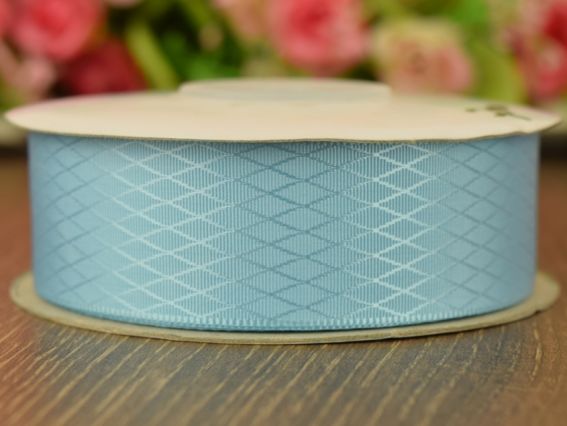 Лента атласная 25 мм №03 сетка-ромбики, Голубая 1 м Лента атласная 25 мм №03 сетка-ромбики, Голубая 1 м