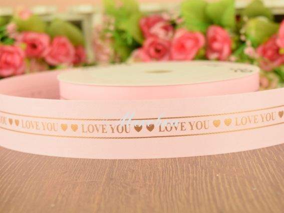 Лента 30 мм, полиэстеровая №01 Розовая с надписью Love you, 1м