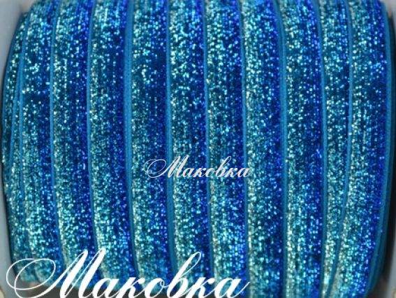 Бархатная лента 10 мм, меланж синий с люрексом, 1 м Бархатная лента 10 мм, меланж синий с люрексом, 1 м