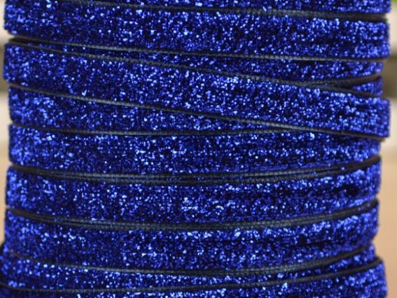 Оксамитова стрічка 10 мм, синя з люрексом, 1 м