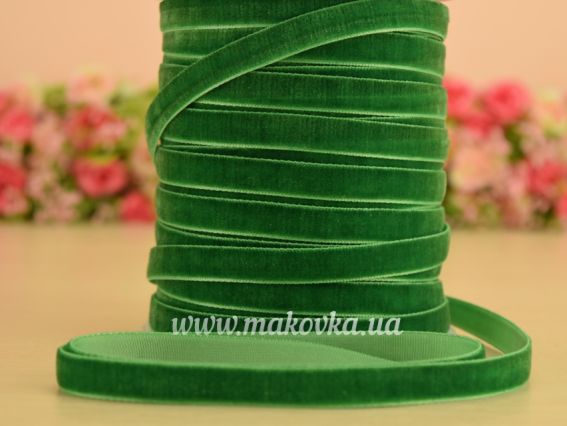 Бархатная лента 10 мм, светло-зеленая, 1 м Бархатная лента 10 мм, светло-зеленая, 1 м