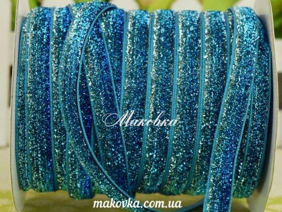 Бархатная лента 10 мм, меланж бирюзово-голубой с люрексом, 1 м Бархатная лента 10 мм, меланж бирюзово-голубой с люрексом, 1 м