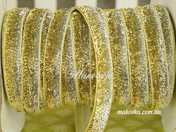 Бархатная лента 10 мм, меланж светлое золото - серебро , 1 м Бархатная лента 10 мм, меланж светлое золото - серебро , 1 м