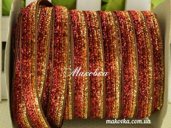 Бархатная лента 10 мм, меланж темно-красный-золотой с люрексом, 1 м Бархатная лента 10 мм, меланж темно-красный-золотой с люрексом, 1 м