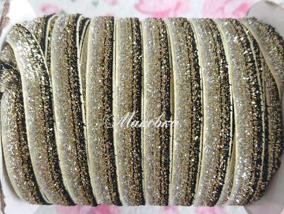 Оксамитова стрічка 10 мм, люрекс меланж чорний-золото-срібло, 1 м