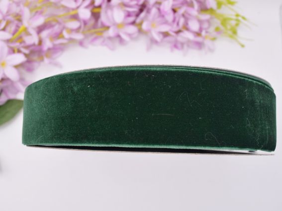 Стрічка Оксамитова 40 мм,  темно зелена, 1 м