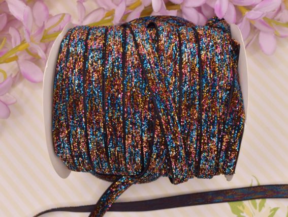 Оксамитова стрічка 10 мм, Райдужний металік на чорному, 1 м Оксамитова стрічка 10 мм, Райдужний металік на чорному, 1 м