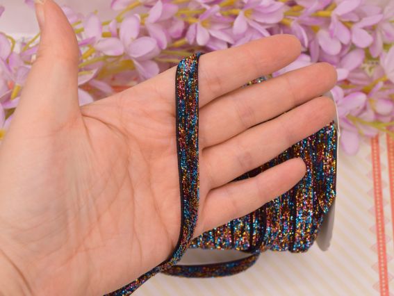 Стрічка декоративна з люрексом ширина 10 мм, Райдужний металік Rainbow Metallic, 1 м