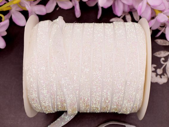Оксамитова стрічка 10 мм, люрекс Біла голографна, 1 м Оксамитова стрічка 10 мм, люрекс Біла голографна, 1 м