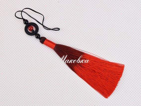 Кисточка ЧЕРНО-КРАСНАЯ с колечком и бусиной, 17(26)см, 1 шт