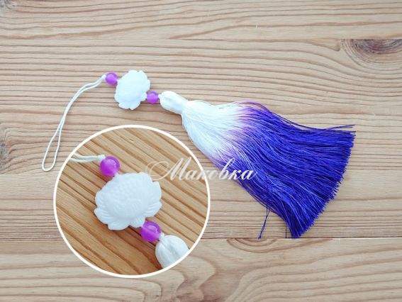 Кисть Омбре Бело-фиолетовая с белым лотосом, длина 17(25)см, 1 шт