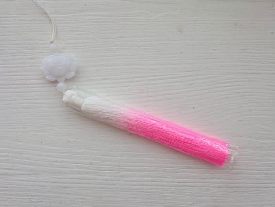 Кисточка с белым лотосом Омбре Бело-розовая , длина 17 см, 1шт