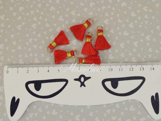 Кисти шелковистые с колечком для украшений, 2,5 см, Красные, 6 шт