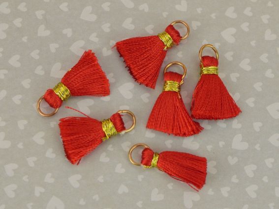 Шовковисті китиці для створення прикрас , довжина 2,5 см, Червоні , 6шт