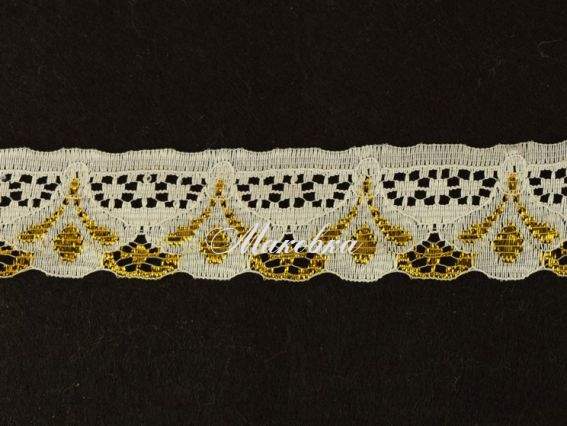 Кружево 30 мм, №04 белое с золотым 1501,  1м