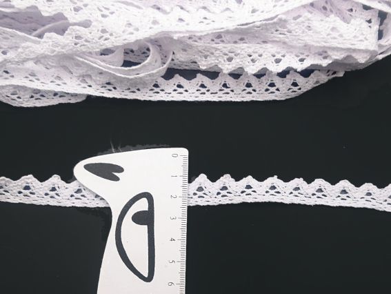 Стрічка мереживна БВ ширина 15 мм, Трикутнички ажур, білого кольору, 1 м