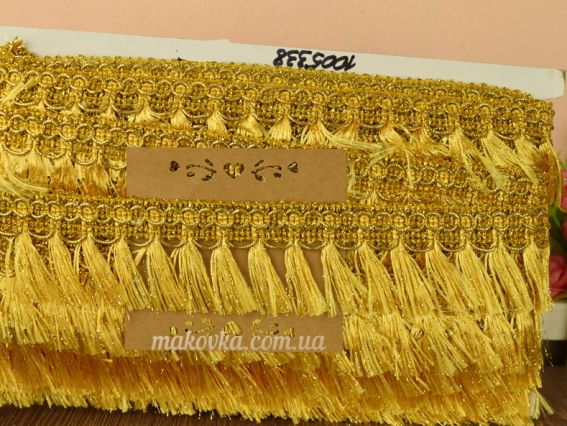 Золотая металлизированная тесьма  с бахромой , ширина 40 мм, арт 8139, 10433/01 , 1 м