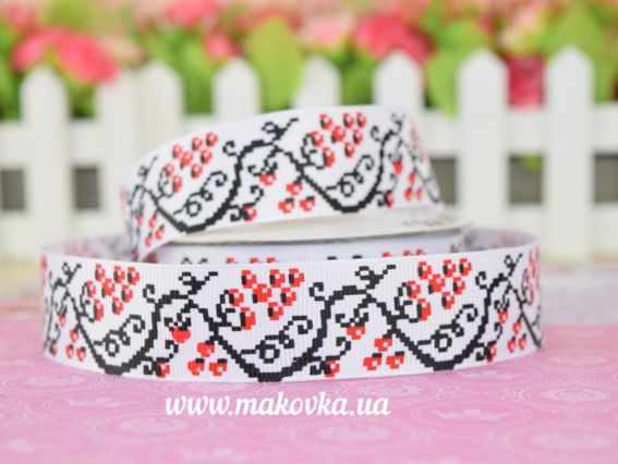 Репсовая лента серия №56 Орнаменты, 25 мм с рисунком Виноград, 1 метр Репсовая лента серия №56 Орнаменты, 25 мм с рисунком Виноград, 1 метр