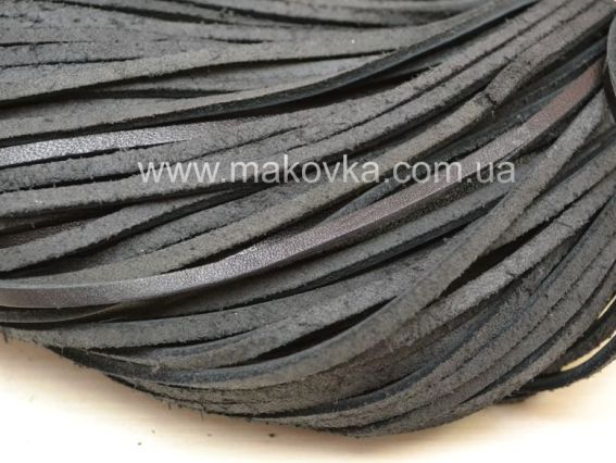 Кожаный шнур прямоугольный 3х2 мм, черный, 1 м Кожаный шнур прямоугольный 3х2 мм, черный, 1 м