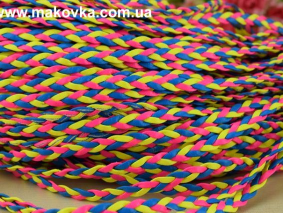 Шнур плетенный КОСИЧКА толщина 6,5х2мм, разноцветный, 1 м