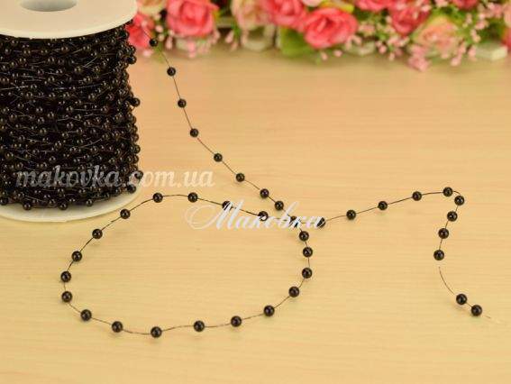 Жемчуг на леске черный, пластик, 1 метр Жемчуг на леске черный, пластик, 1 метр