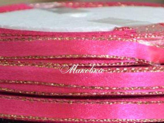 Лента атласная 6 мм с люрексом - ярко-розовая с золотом, 1 б-на Лента атласная 6 мм с люрексом - ярко-розовая с золотом, 1 б-на