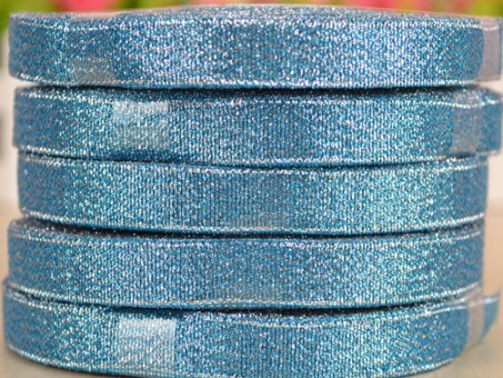 Лента парчовая 12 мм, синяя с серебром, 1 бобинка Лента парчовая 12 мм, синяя с серебром, 1 бобинка