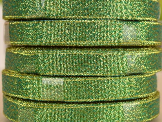 Лента парчовая 12 мм, синяя с золотом (зеленая), 1 бобинка Лента парчовая 12 мм, синяя с золотом (зеленая), 1 бобинка