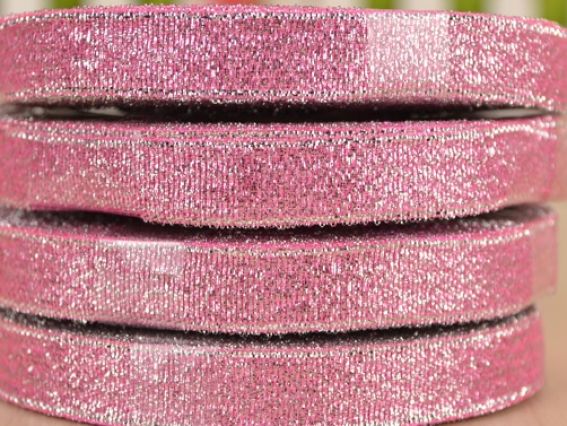 Лента парчовая 12 мм, розовая с серебром, 1 бобинка Лента парчовая 12 мм, розовая с серебром, 1 бобинка