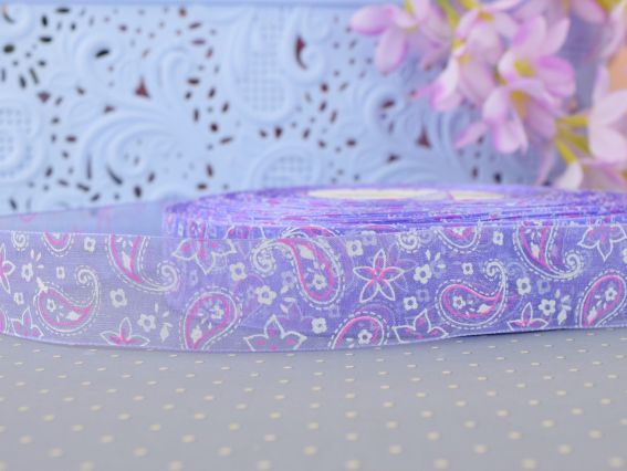 Декоративна стрічка Органза ширина 25 мм, Пейслі бузкова , 1 метр