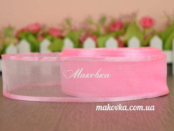 Лента Органза с Атласной окантовкой, 40 мм, розовая, 1 метр Лента Органза с Атласной окантовкой, 40 мм, розовая, 1 метр
