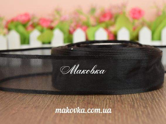 Лента Органза с Атласной окантовкой, 40 мм, черная, 1 метр Лента Органза с Атласной окантовкой, 40 мм, черная, 1 метр