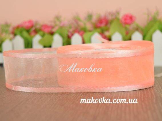 Лента Органза с Атласной окантовкой, 40 мм, персиковая, 1 метр Лента Органза с Атласной окантовкой, 40 мм, персиковая, 1 метр