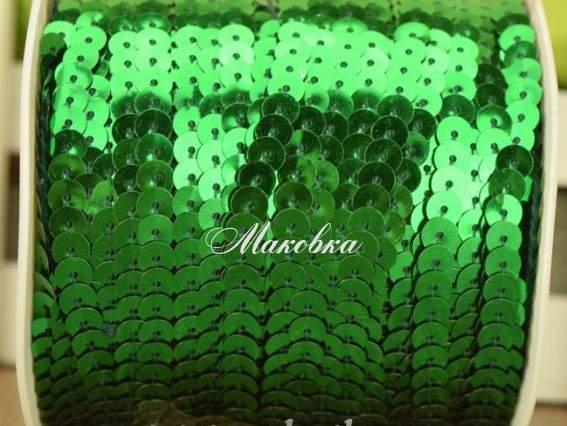 Лента из пайеток 6 мм ЗЕЛЕНАЯ, 1 метр Лента из пайеток 6 мм ЗЕЛЕНАЯ, 1 метр