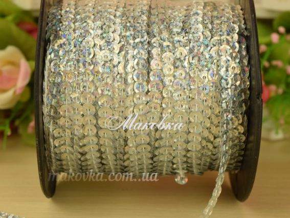 Стрічка з паєток 5 мм срібна голографічна, 1 метр