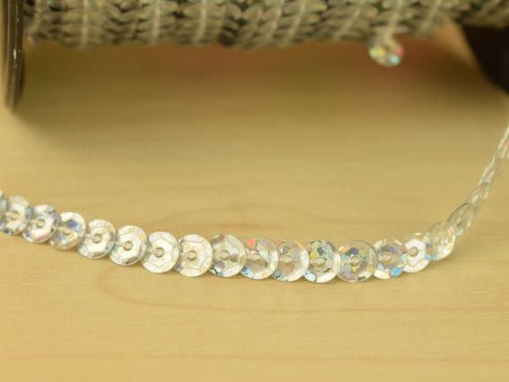 Лента из пайеток диаметром 5 мм цвет серебряный голографический, 1 метр