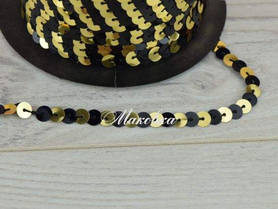 Стрічка з паєток двоколірна Золото та Чорний, 1 метр