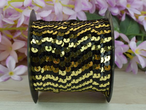 Двухцветная лента из пайеток цветов золото и черный, 1 метр