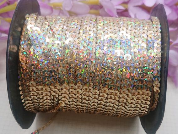 Стрічка з паєток 4 мм світле золото , голографічна, 1 метр